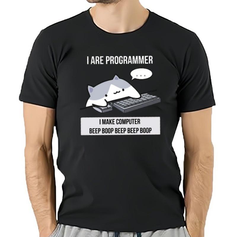 Camiseta Con Estampado De Programador De Gato Para Hombre Ropa Informal Holgada De Calle Camisa De Unisexga Corta Nove