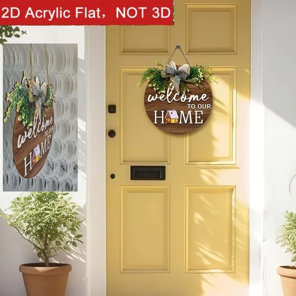 2D Flat 2D Round Welcome Sign Retro Style Hanging Wooden Board New Round Doorplate Home Decor