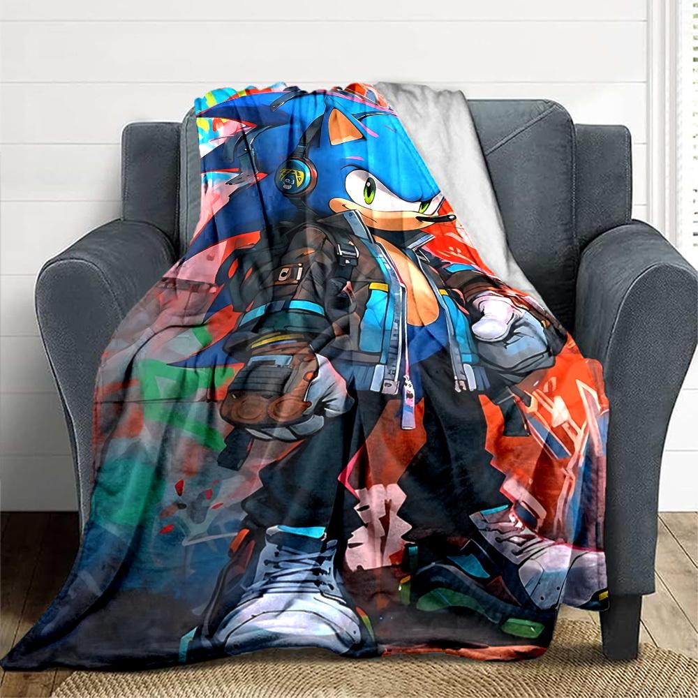 1pc Sonic Urban Flannel Blanket, Soft Skin Friendly with Digital Printing, Various Sizes Available for Family, Friends, Birthday