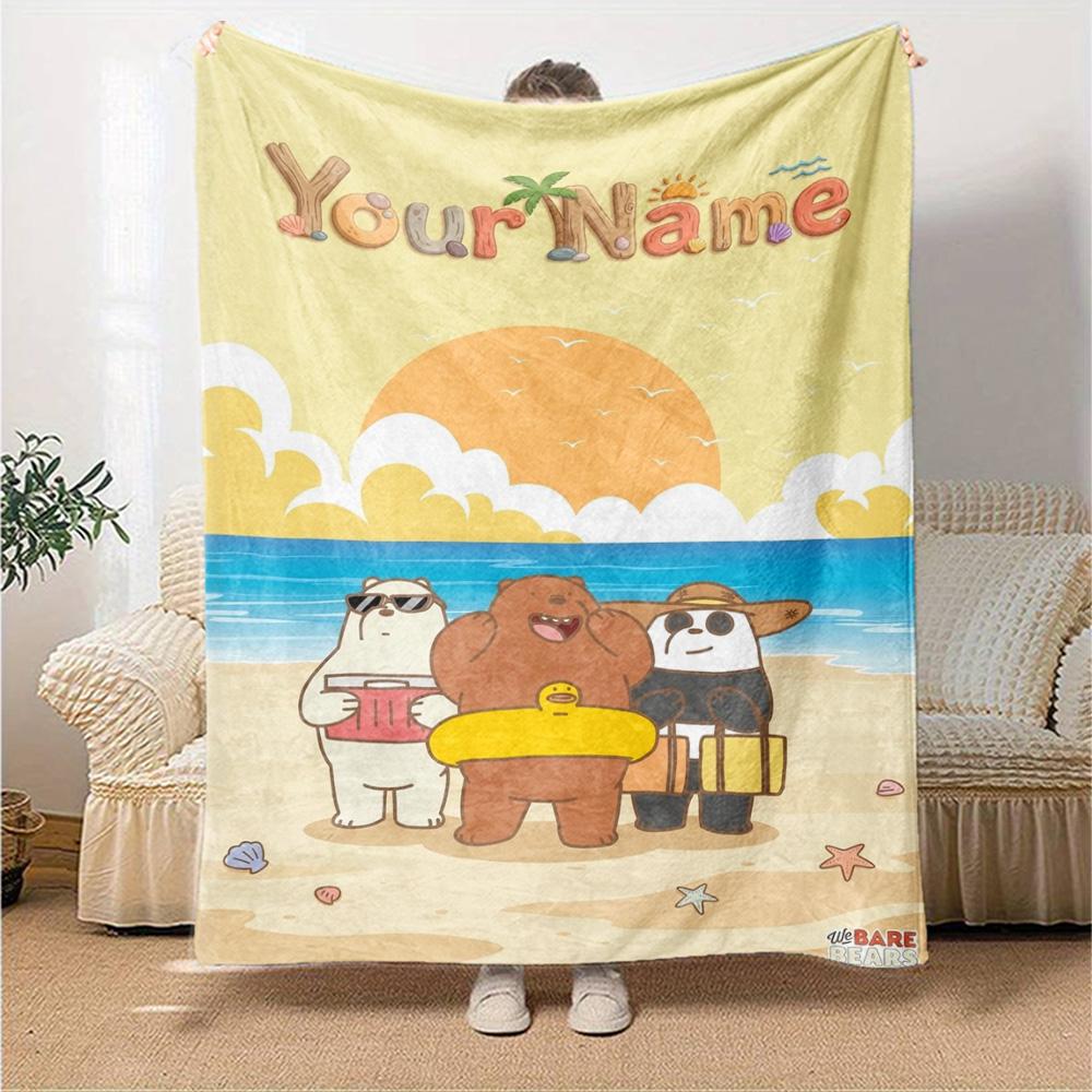 Name Custom We Bare Bears Cartoon Print Flannel Blanket High Quality Warm Comfortable Cover for All Seasons Perfect for Gifts Home Decor