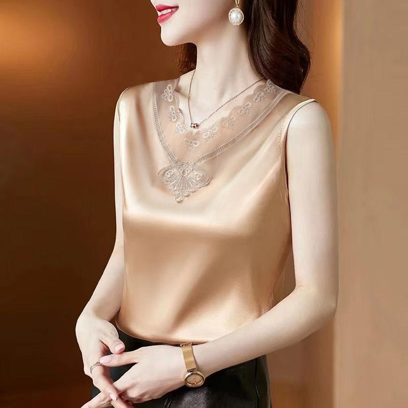 Women Wear Spring Summer Camisole Loose Plus Size Lace Lining V-neck Sleeveless Blouse