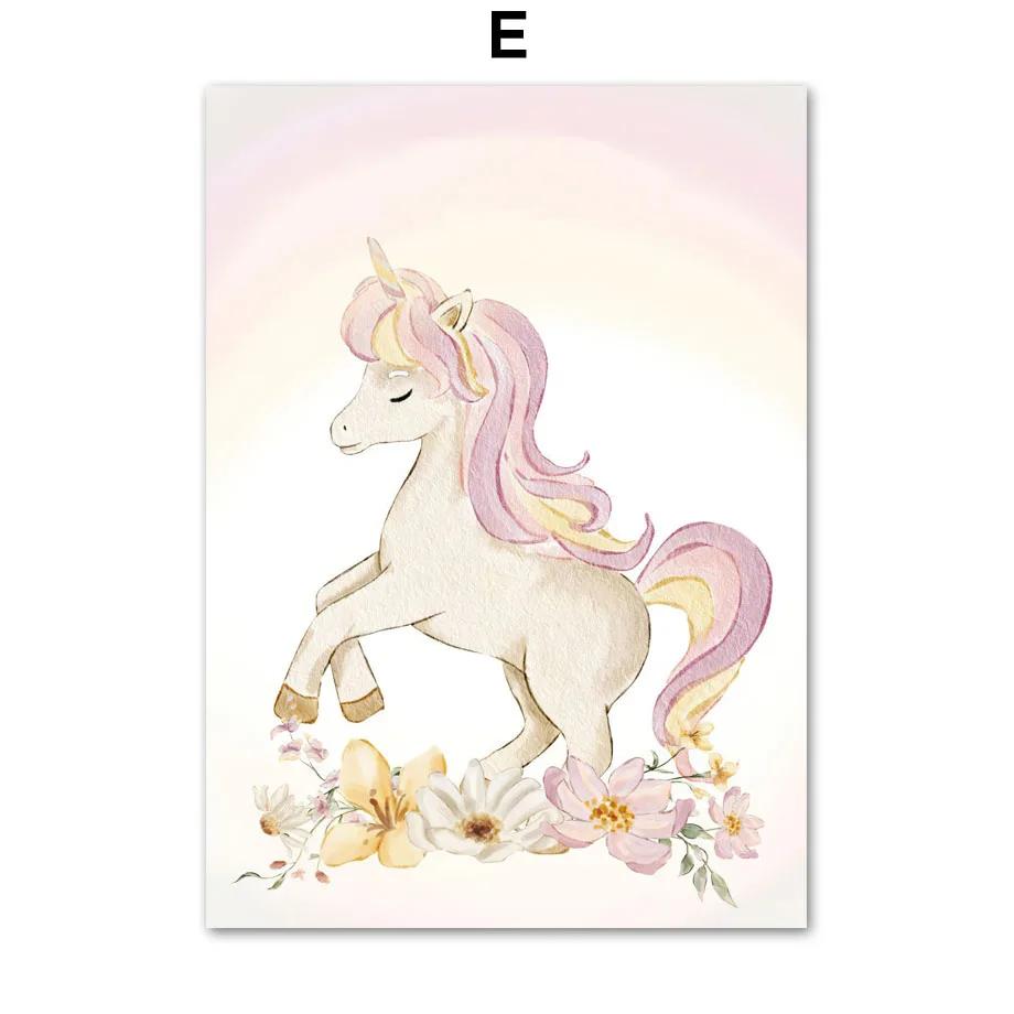 Butterfly Fairy Unicorn Rainbow Flower Custom Name Nursery Wall Art Canvas Painting Poster Print Pictures Baby Kids Room Decor