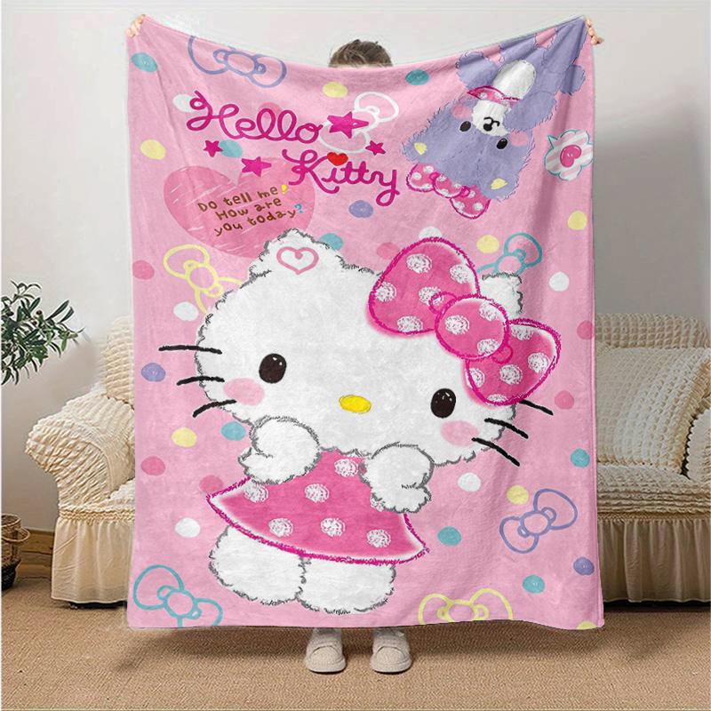 1pc Whimsical Journey Hello Kitty's Adventure Super Soft Flannel Blanket, Great for Bed, Sofa, Chair, Camping, Living Room, Office and Gift Giving, Na