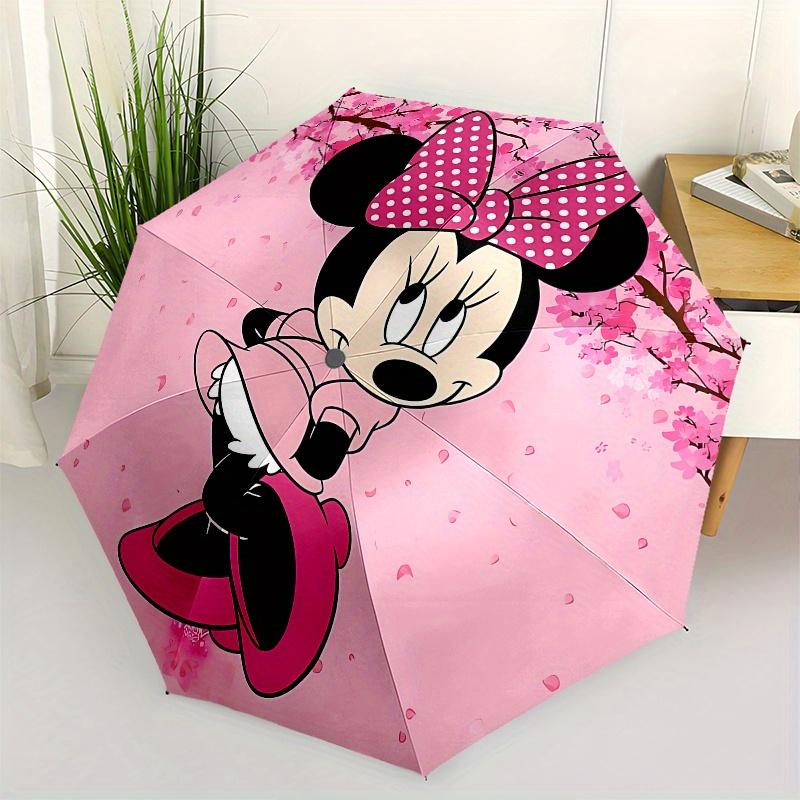 Disney Minnie Mouse Manual Opening and Closing Umbrella - 8-Rib Reinforced Folding Design, Lightweight