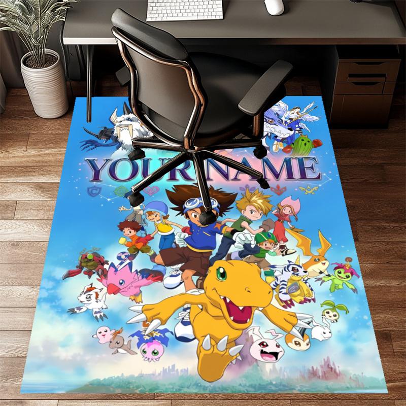 Custom Digimon Mat Personalized Name, Polyester Washable Indoor Entryway Rug, Gift for Christmas, Easter, Thanksgiving Day