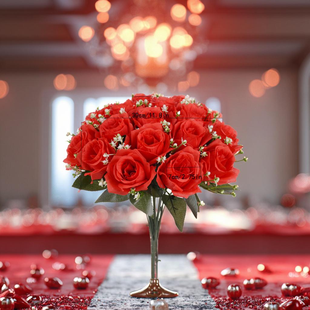 Best-Selling 18-Piece Handmade Soft Silk Artificial Rose Bouquet Modern Durable Wedding Home Decor Valentine's Day Factory