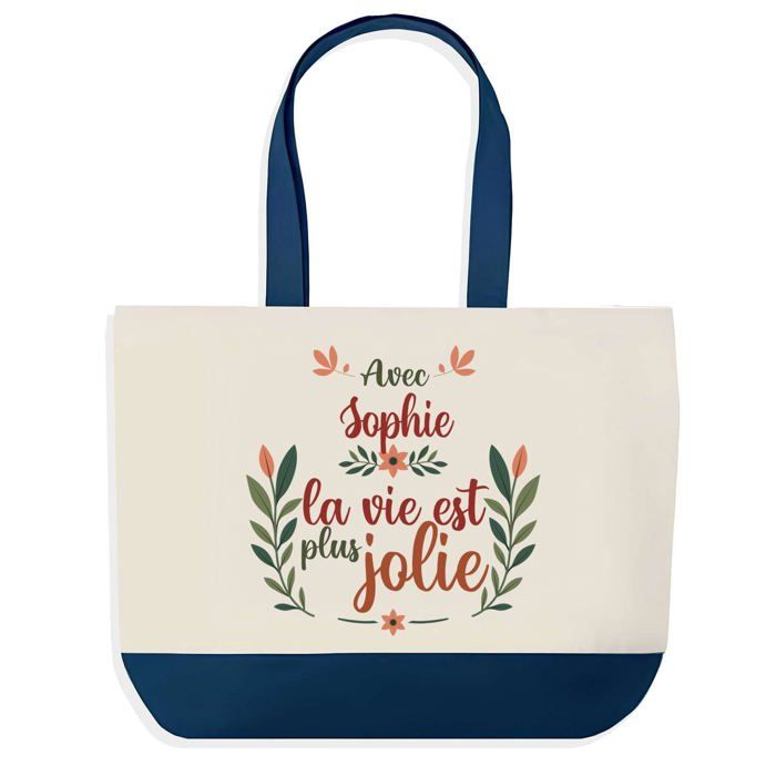 Sac shopping - PLANETEE - Sophie la vie est plus jolie - fond bleu - coton 40x45 cm - grand format