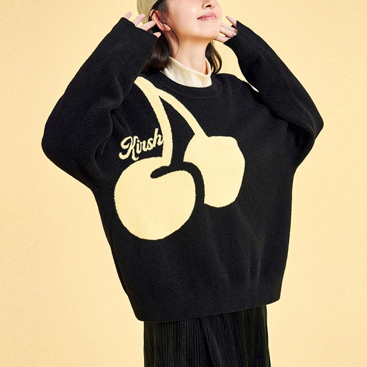 Anta X Kirsh Collaboration Life Series Big Cherry Letter Круглый вырез свитера свитер женский черный 962348725-3