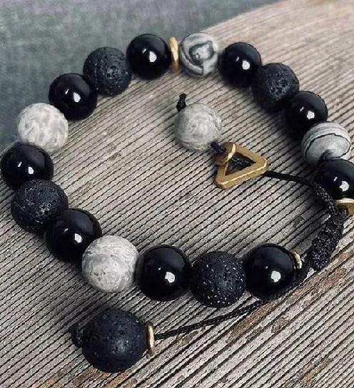 Geometric Beaded Bracelet Adjustable Lava Stone and Natural Gemstone Beads Handcrafted String Bracelet for Everyday Wear and Gift Giving