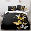 Комплект постельного белья из 2/3 предметов, черный и золотой, с бабочками, мягкий, удобный, пододеяльник