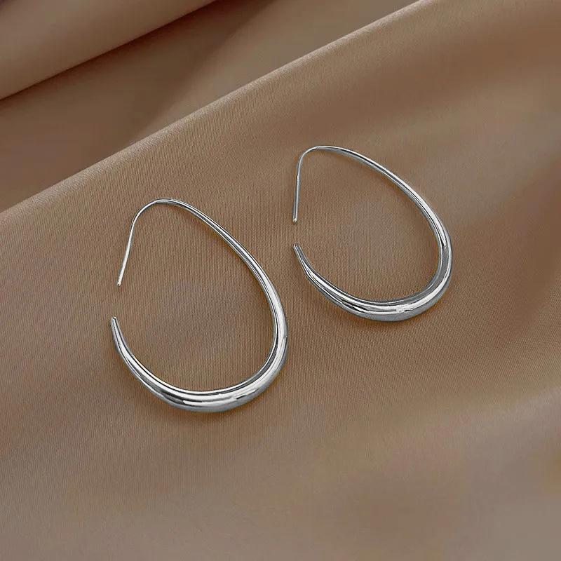 Huitan Waterdrop Shaped Big Hoop Earrings for Women Minimalist Metal Earrings Daily Wear Temperament Statement Jewelry Drop Ship