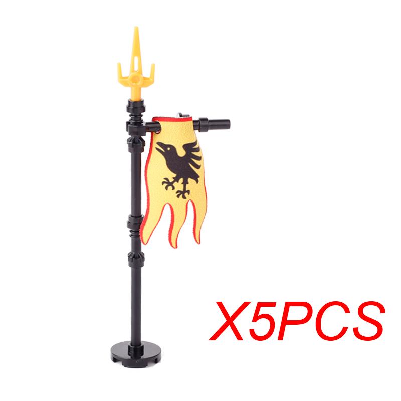 MOC Medieval Red Lion Black Eagle Castle Soldier Knight Horse Mount Building Block Military Figure Vest Armor Flag Toy Gift