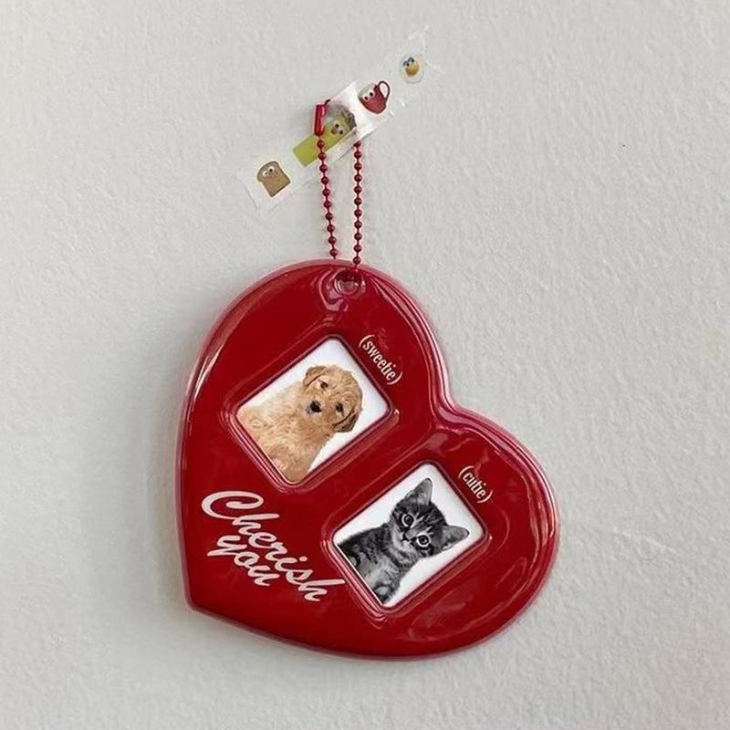 Idol Photo Protective Photo Card Holder Display Sleeves 3Inch Love Heart Shape Id Photo Cards Sleeve Keychain Hanging Chain
