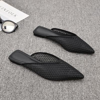 Летние сандалии на плоской подошве с острым носком для ленивых людей, полуприталенные, женские тапочки с обтянутым носком