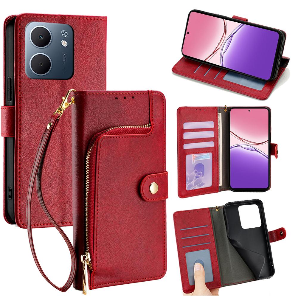 Для Oppo A5x 5G Чехол Карман на молнии Кожаный кошелек Книжка Чехол для телефона с ремешком