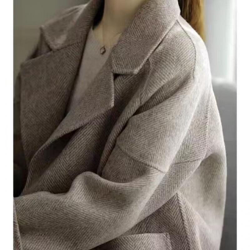 2023 Autumn/Winter Women's High-End Thick Herringbone Wool Coat - Casual Trendy Design