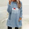 Autumn Winter Women's Christmas Print Round Neck Loose Long Sleeve Pocket Plush Hoodie