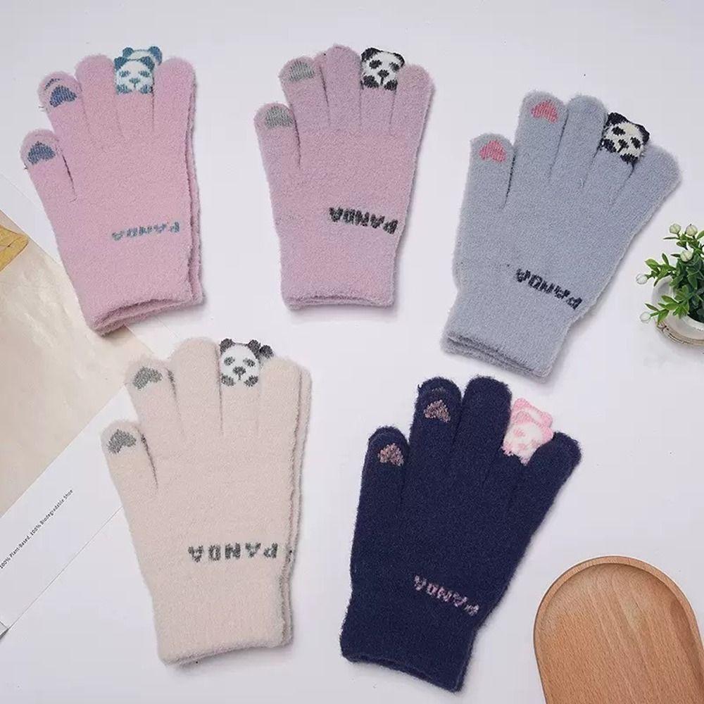 Knit Fabric Crystal Fleece Knitted Gloves One Size Thick Warm Gloves  For Students