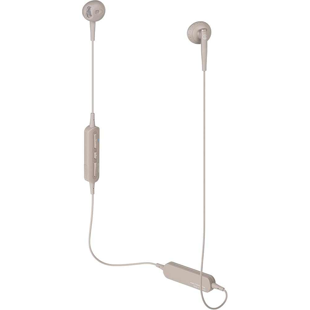 Audio-Technica Wireless Earphones, Semi-Open Type, Bluetooth, with Remote Control/Microphone, Beige, ATH-C200BT BG