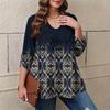 Women's Plus Size Fashion Printed Casual Pleated Round Neck Long Sleeve Top