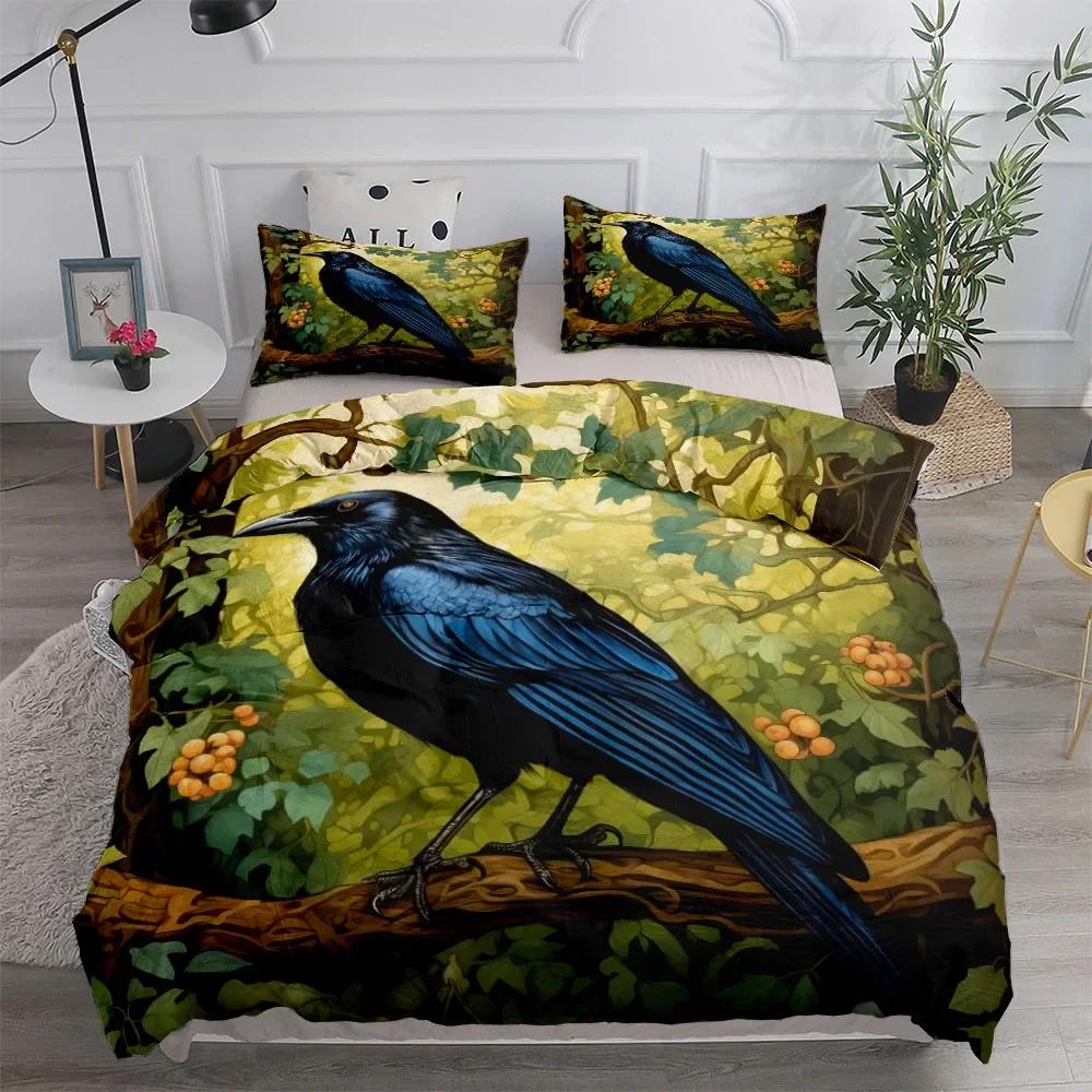 Комплект постельного белья Floral Garden Gothic Raven King Queen Double Full Twin Single Size