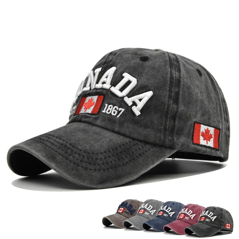 Канада Вышитая бейсболка Кленовый лист Винтажная выстиранная Утиный язык Солнцезащитная шляпа