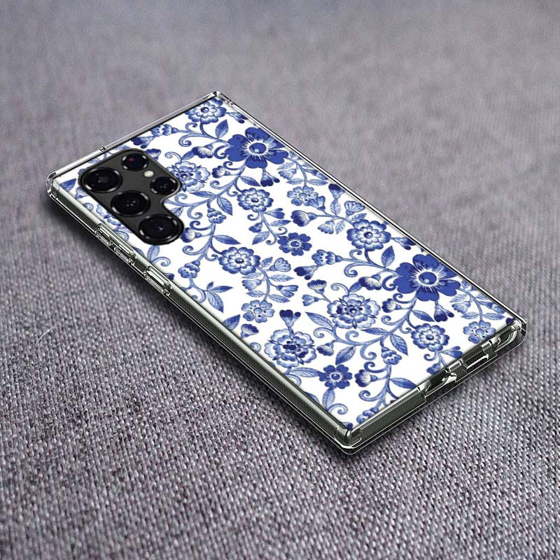 Blue white Porcelain Pattern Phone Case For Samsung Galaxy S24 S23 S21 S20 FE S22 S26 Ultra S25 Edge S10 Plus Cover Clear TPU Ca
