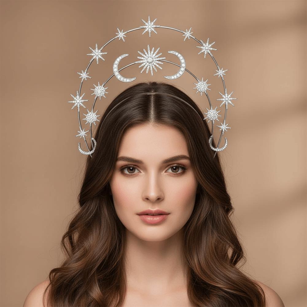 Rhinestones Crystal Goddess Crown Headband Layered Design Wedding Bridal Headdress Photoshoot