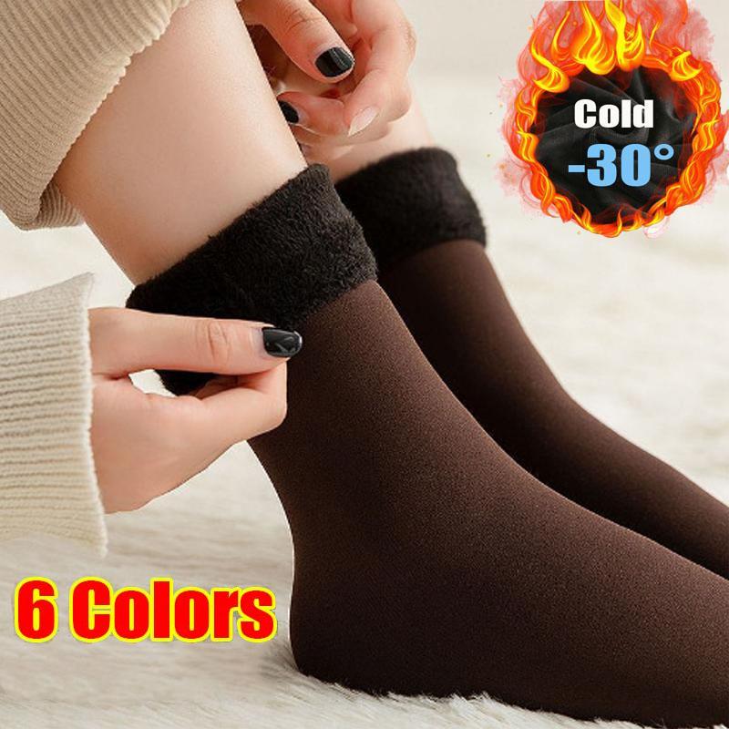 New Women Winter Warm Thicken Thermal Soft Casual Solid Color Socks Wool Cashmere Home Snow Boots Velvet Home Floor Sock KTY