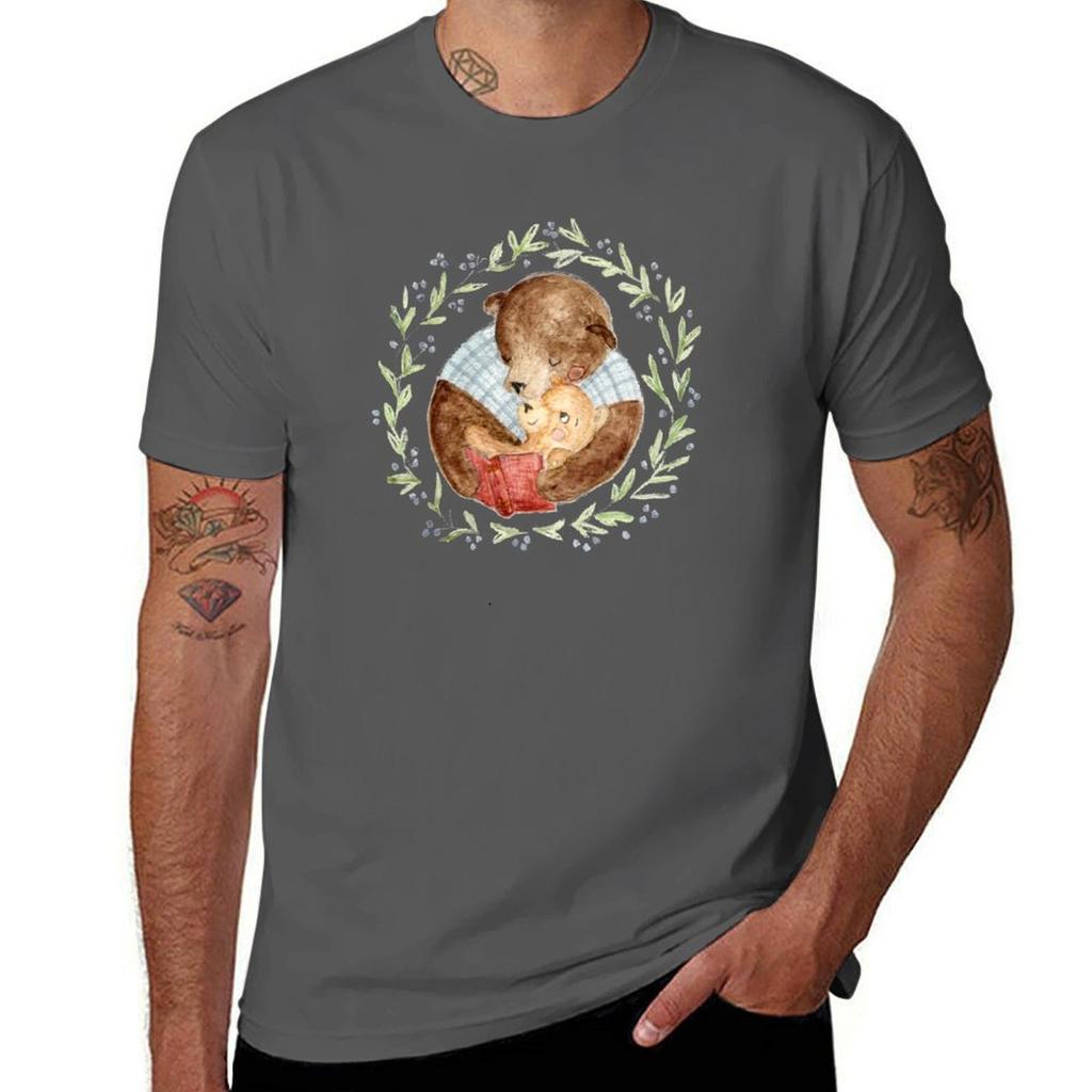 Mama Bear Reading To Her Cub Tshirt Large Size Short Sleeve Tshirt