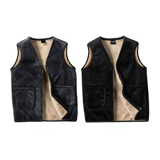 Men Vest Coat V-Neck Sleeveless Solid Color Velvet Lined Vest Coat with Pockets