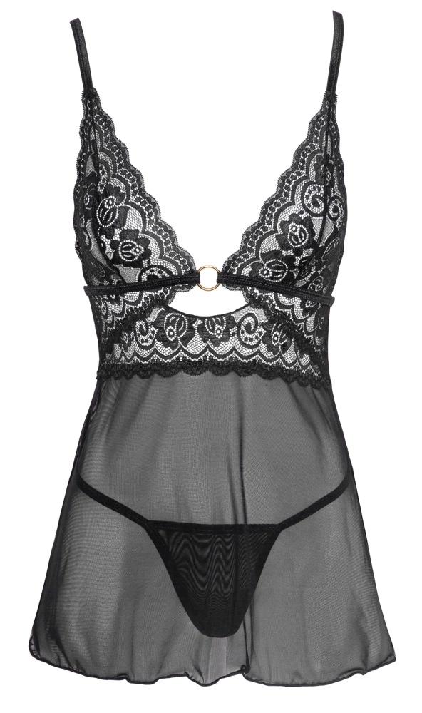 Cottelli LINGERIE - Sexy Mesh Chemise with Delicate Lace + Thong S