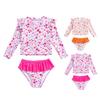 Girls Sun Protection Swimsuit Set Two Piece Rash Guard Long Sleeve Bathing Suit Tankini with Bikini Bottoms Floral Print Kids Beachwear