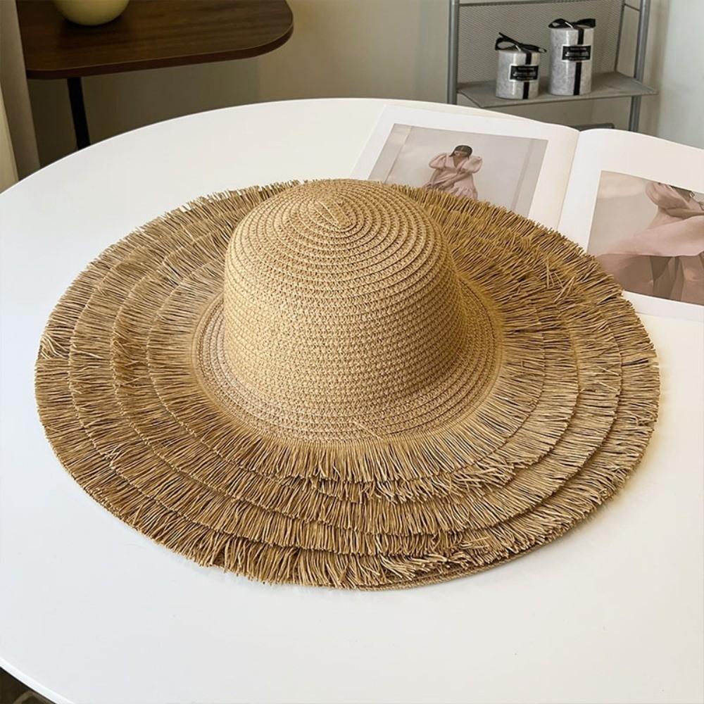 Foldable Straw Hat Wide Brim Fisherman Hat Women Fashion Sun Hat  For Beach Holiday Vacation