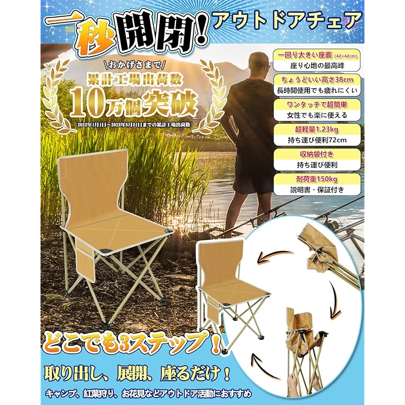 [Открывается/закрывается за одну секунду] LAMPTOP уличный стул со спинкой, складной стул, легкий компактный стул, походный стул Грузоподъемность 150 кг Высота 38 см В комплекте