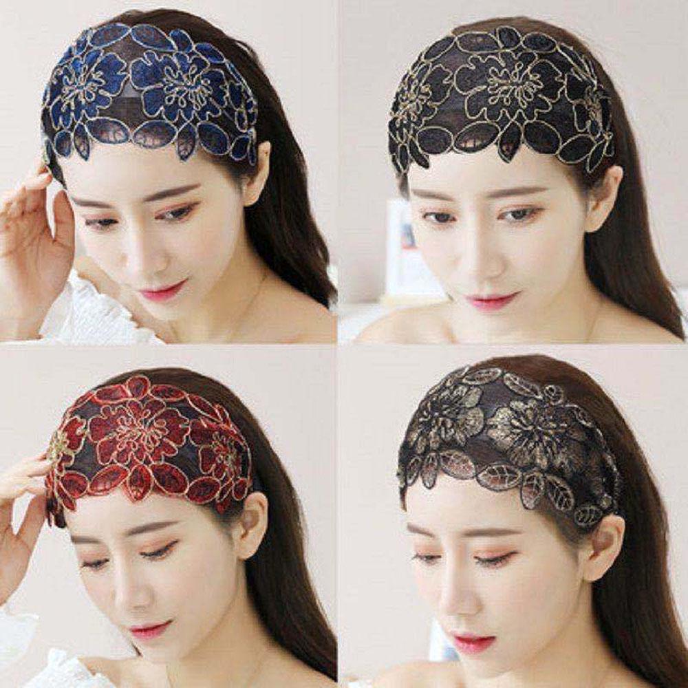 Elegant Silk Flower Hairband For Women Charming Hair Accessories Lace Turban Headband Vintage Adjustable Headwear