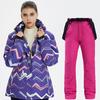 Winter Women Thick Warm Ski Suit Outdoor Windproof Waterproof Striped Ski Jacket Ski Pants Female Snowboarding Suit Skiing Set