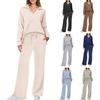 Women's Autumn & Winter Casual Long Sleeve Drawstring Pants Set - Solid Color