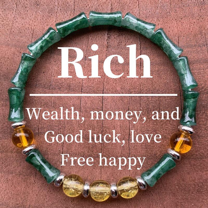 Бамбуковый браслет с зеленым авантюрином — ручная работа, эластичный материал.