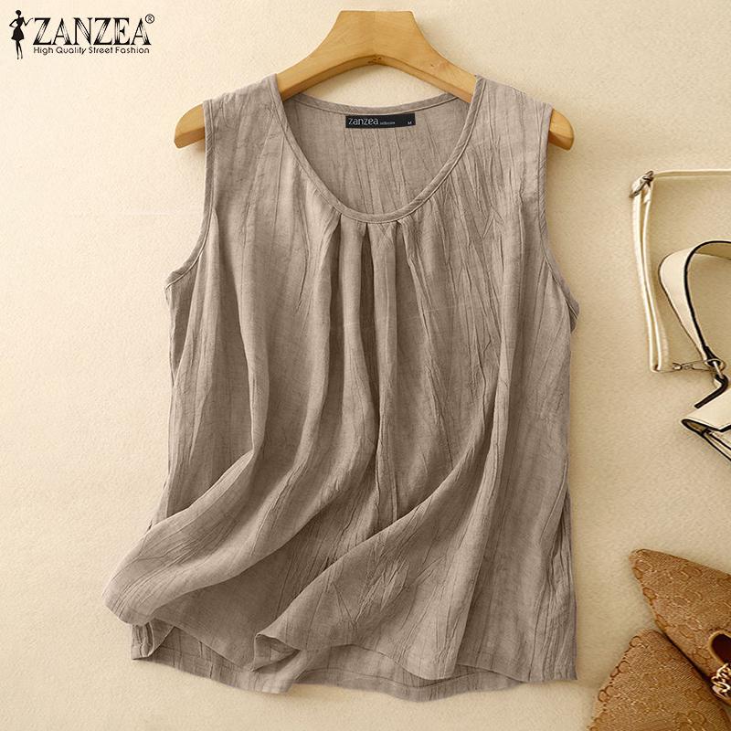 ZANZEA Женские повседневные летние майки без рукавов с круглым вырезом