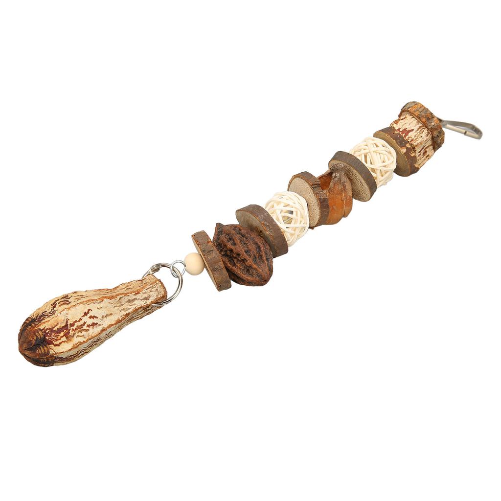 Parrot Chewing Toy Natural Wooden Rattan Balls Nuts Bird Bite Toy with Stainless Steel Hook