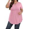 Women's Solid Color Large Size  V Neck Button-Up Top Casual Short Sleeve Flowy Top