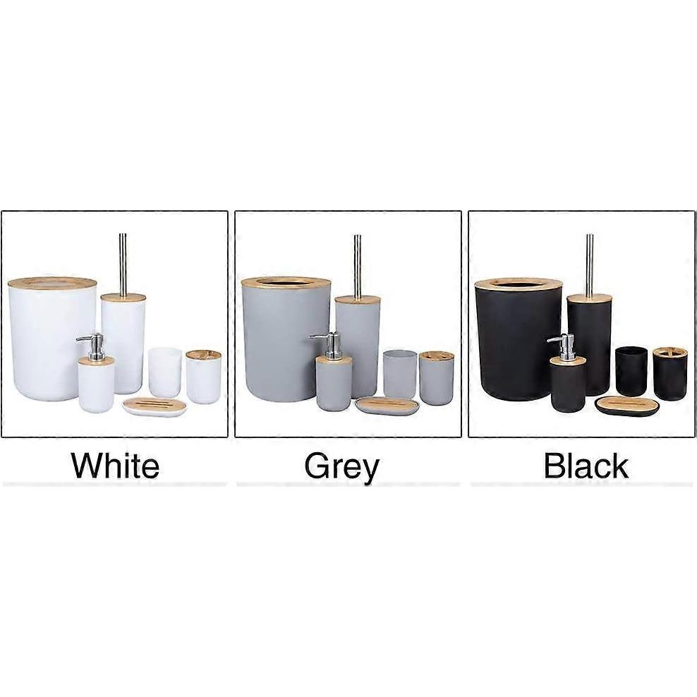 Bathroom Accessories Set - Bamboo Wood Bathroom Accessories Set, Toilet Brush, Soap Dispenser, Toothbrush Holder, Soap Dish