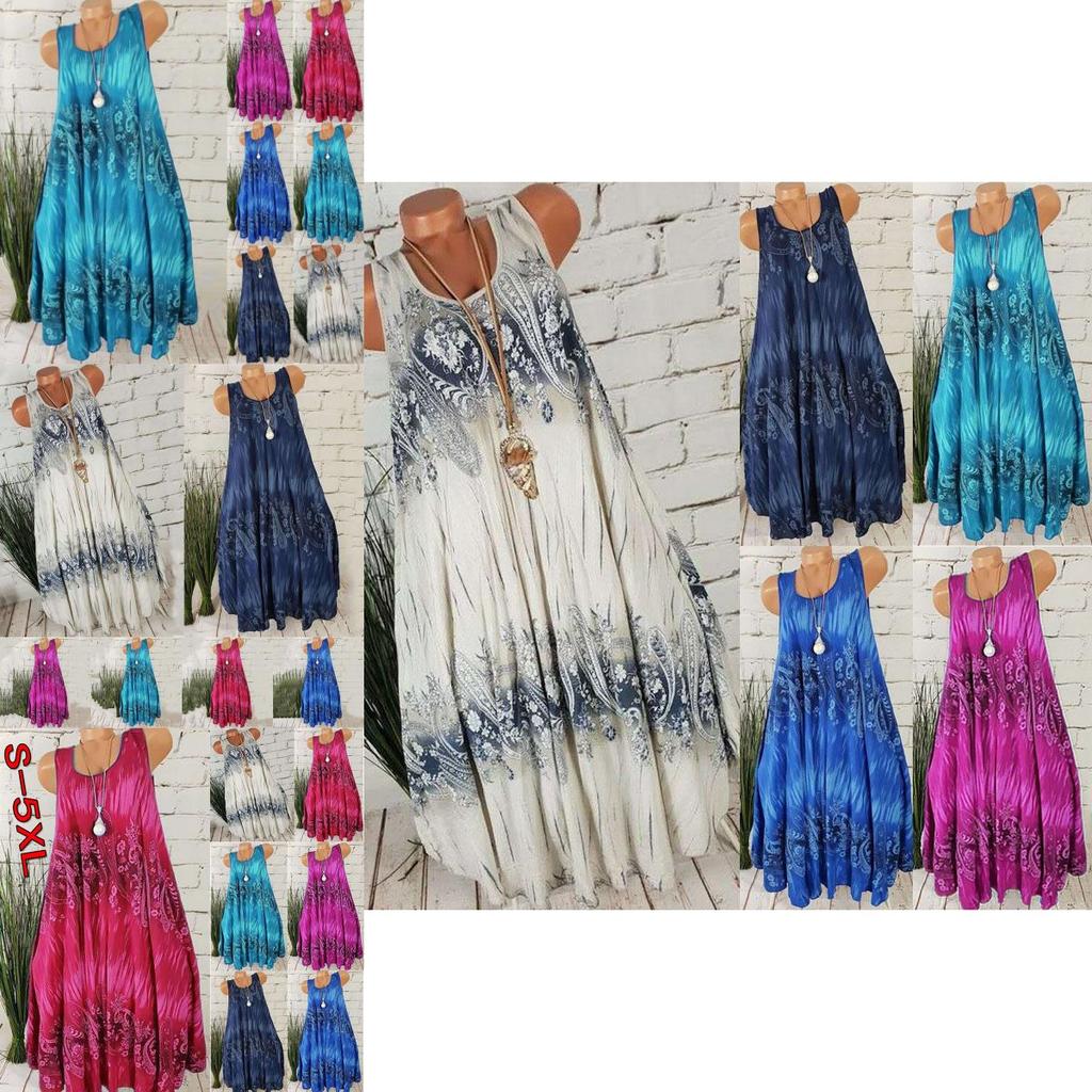 Удобное женское летнее миди-платье без рукавов с цветочным принтом большого размера для повседневной пляжной носки