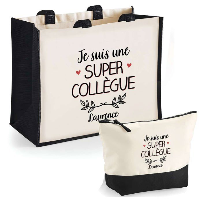 Coffret duo cabas & trousse - PLANETEE - Laurence «Une super Collègue» - Jute & coton - Fabrication française - Impression DTF HD