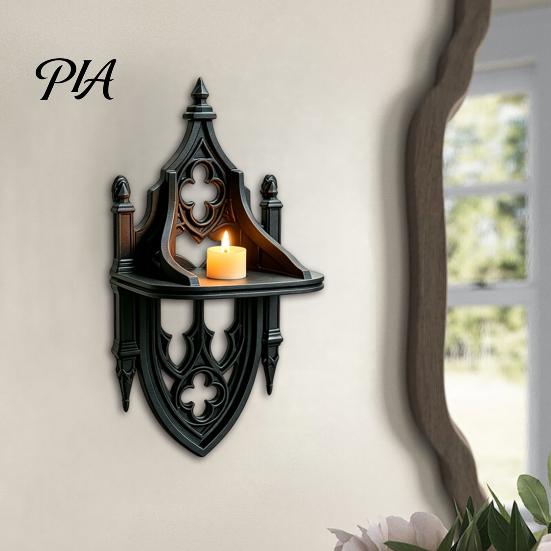Pointed Arch Shelf Gothic Wall Shelf, Vintage Floating for Bedroom And Living Room, Matte Black Home Decor Decorative Wall-Mounted Display Rack