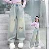 Девочки Джинсы Прямые Штаны Широкие Штанины Весенняя Одежда Корейские Джинсы Детские Универсальные Повседневные Девочка