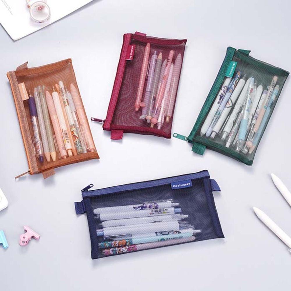 Nylon Mesh Pencil Case Bills Bag Zipper Stationery Bag Simple Transparent Bills Bag  Student