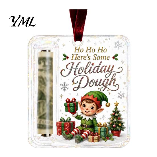 Durable Acrylic Cash Display Retro Christmas Holder Pendant, Money Tree Decoration, Transparent Holiday Hanging Ornament with Card Slot for