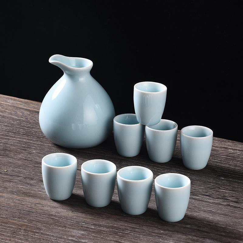 Керамический набор для саке в японском стиле, креативный винтажный, один кувшин, восемь чашек, набор для саке и вина, домашняя барная посуда, керамическая посуда для напитков, новый